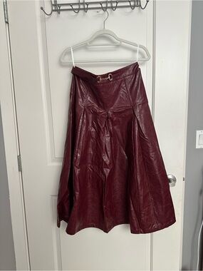 Commense Faux Leather A-Line Skirt in Deep Wine